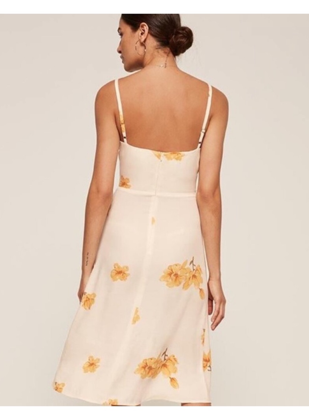 Reformation Cream Slip Midi Dress Yellow Floral Print ivory size 4 - Picture 3 of 10